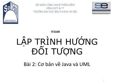 Bài giảng Lập trình hướng đối tượng - Bài 2: Cơ bản về Java và UML - Nguyễn Thị Thu Trang