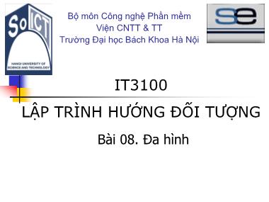 Bài giảng Lập trình hướng đối tượng - Bài 8: Đa hình - Nguyễn Thị Thu Trang
