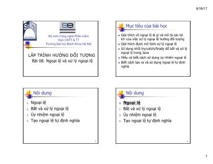 Bài giảng Lập trình hướng đối tượng - Bài 8: Ngoại lệ và xử lý ngoại lệ