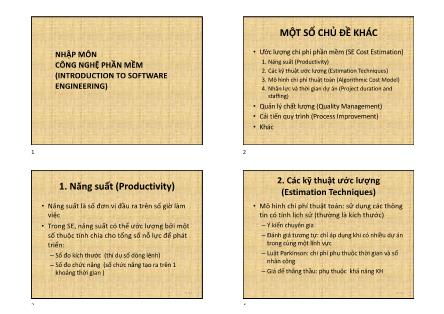 Bài giảng Nhập môn công nghệ phần mềm - Chương 10: Một số chủ đề khác