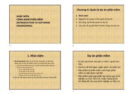 Bài giảng Nhập môn công nghệ phần mềm - Chương 4: Quản lý dự án phần mềm