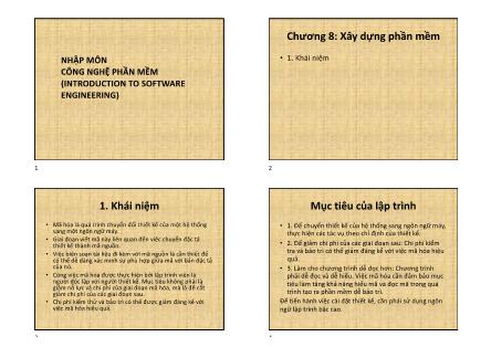 Bài giảng Nhập môn công nghệ phần mềm - Chương 8: Xây dựng phần mềm