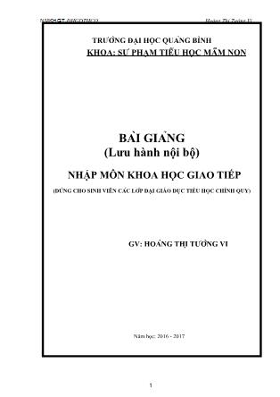 Bài giảng Nhập môn khoa học giao tiếp - Hoàng Thị Tường Vi