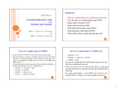 Bài giảng Ôtômát và ngôn ngữ hình thức - Chương 4: Văn phạm phi ngữ cảnh và ôtômát đẩy xuống - Nguyễn Thị Thùy Linh