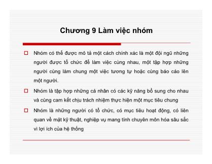 Bài giảng Quản lý học - Chương 9: Làm việc nhóm - Nguyễn Quang Huy