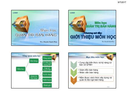 Bài giảng Quản trị bán hàng - Chương mở đầu: Giới thiệu môn học - Huỳnh Hạnh Phúc