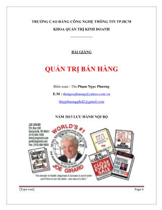 Bài giảng Quản trị bán hàng (Phần 1) - Phạm Ngọc Phương