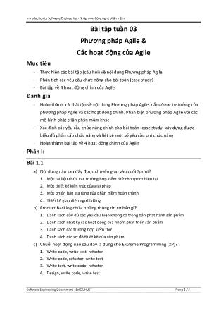 Bài tập môn Nhập môn Công nghệ phần mềm - Tuần 3: Phương pháp Agile & Các hoạt động của Agile