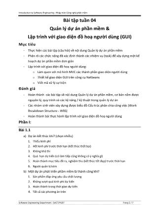 Bài tập môn Nhập môn Công nghệ phần mềm - Tuần 4: Quản lý dự án phần mềm & Lập trình với giao diện đồ hoạ người dùng (GUI)