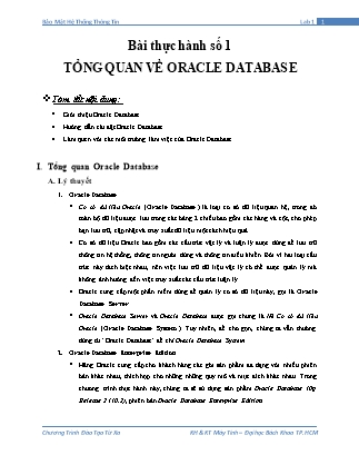 Bài thực hành Bảo mật hệ thống thông tin - Bài thực hành số 1: Tổng quan về Oracle Database