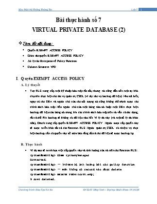 Bài thực hành Bảo mật hệ thống thông tin - Bài thực hành số 7: Virtual Private Database (2)