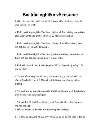Bài trắc nghiệm về resume
