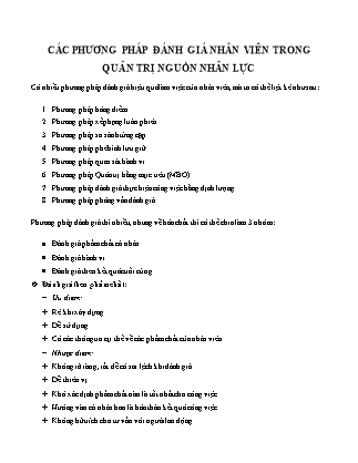 Các phương pháp đánh giá nhân viên trong quản trị nguồn nhân lực