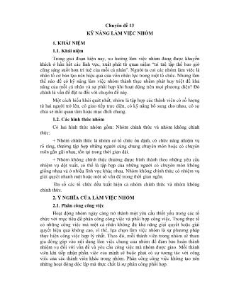 Chuyên đề Kỹ năng làm việc nhóm