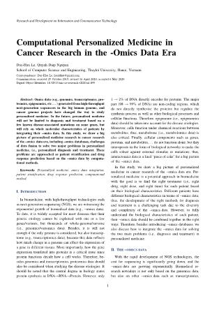 Computational personalized medicine in cancer research in the -omics data era