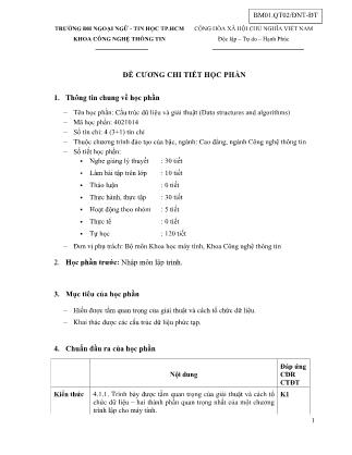Đề cương chi tiết học phần Cấu trúc dữ liệu và giải thuật (Data structures and algorithms)