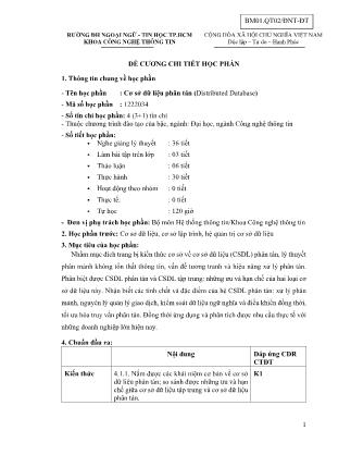 Đề cương chi tiết học phần Cơ sở dữ liệu phân tán (Distributed Database)
