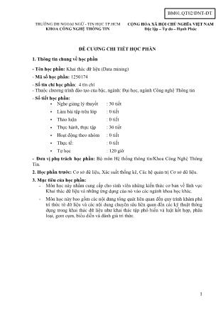 Đề cương chi tiết học phần Khai thác dữ liệu (Data mining)