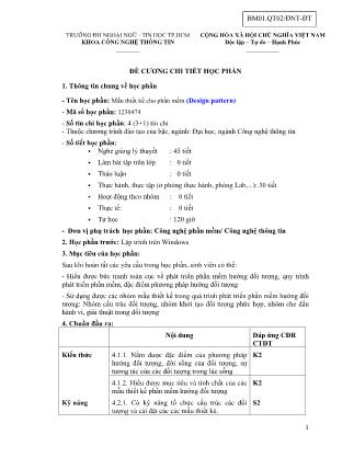 Đề cương chi tiết học phần Mẫu thiết kế cho phần mềm (Design pattern)