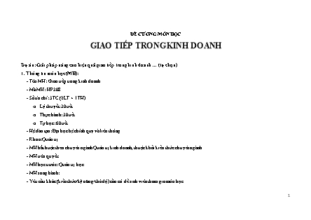 Đề cương môn học Giao tiếp trong kinh doanh