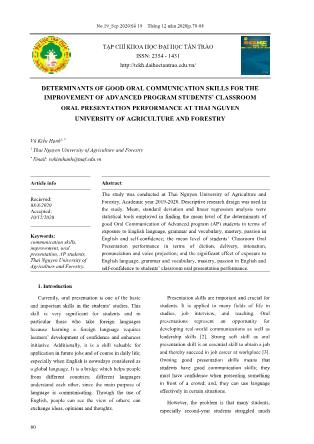 Determinants of good oral communication skills for the improvement of advanced program students’ classroom oral presentation performance at Thai Nguyen University of Agriculture and Forestry