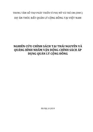 Dự án Nghiên cứu chính sách tại Thái Nguyên và Quảng Bình nhằm vận động chính sách áp dụng quản lý cộng đồng