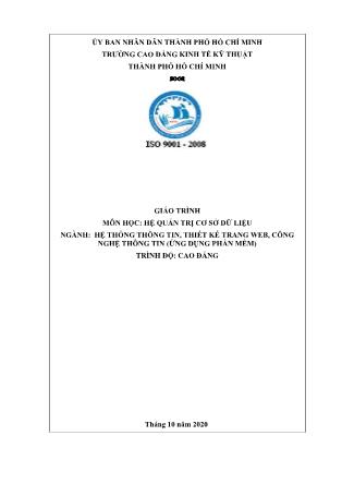 Giáo trình Hệ quản trị cơ sở dữ liệu - Ngành: Hệ thống thông tin, thiết kế trang web, công nghệ thông tin (Ứng dụng phần mềm)