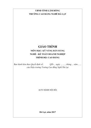 Giáo trình Kỹ năng bán hàng - Nghề: Kế toán doanh nghiệp
