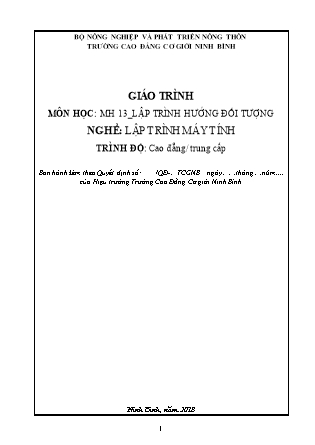Giáo trình Lập trình hướng đối tượng - Nghề: Lập trình máy tính