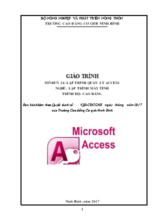 Giáo trình mô đun 24: Lập trình quản lý Access - Nghề: Lập trình máy tính