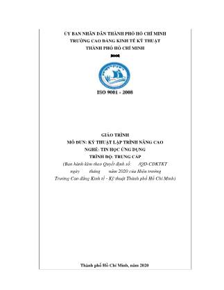 Giáo trình mô đun Kỹ thuật lập trình nâng cao - Nghề: Tin học ứng dụng