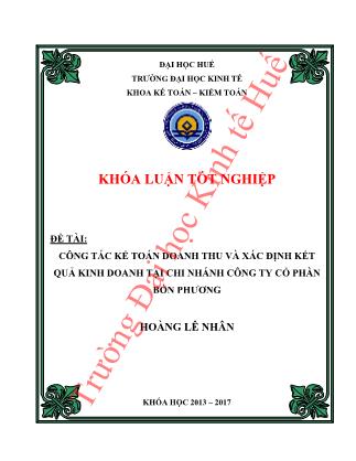 Khóa luận Công tác kế toán doanh thu và xác định kết quả kinh doanh tại Chi nhánh công ty cổ phần Bốn Phương
