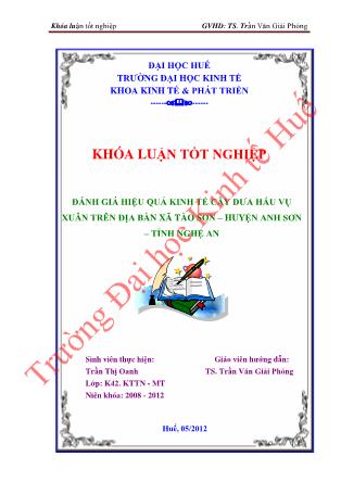 Khóa luận Đánh giá hiệu quả kinh tế cây dưa hấu vụ Xuân trên địa bàn xã Tào Sơn, huyện Anh Sơn, tỉnh Nghệ An