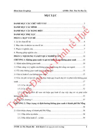 Khóa luận Đánh giá hiệu quả kinh tế của việc duy trì và phát triển không gian xanh ở thành phố Đà Nẵng