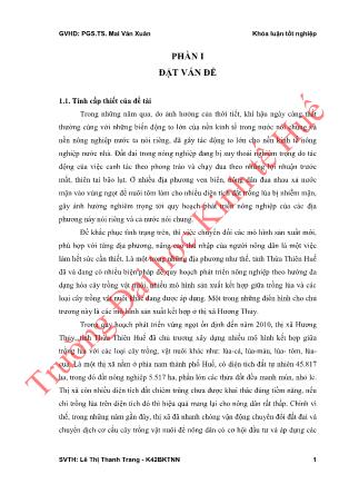 Khóa luận Đánh giá hiệu quả kinh tế mô hình lúa – cá của các nông hộ trên địa bàn phường Thủy Dương, thị xã Hương Thủy, tỉnh Thừa Thiên Huế
