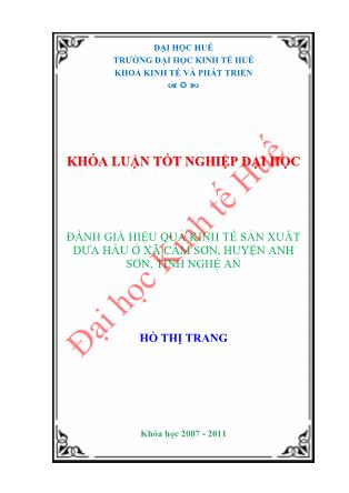 Khóa luận Đánh giá hiệu quả kinh tế sản xuất dưa hấu ở xã Cẩm Sơn, huyện Anh Sơn, tỉnh Nghệ An