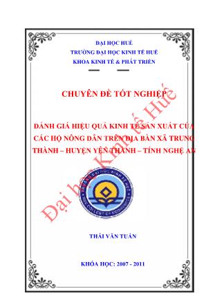 Khóa luận Đánh giá hiệu quả kinh tế sản xuất lúa của các hộ nông dân trên địa bàn xã Trung Thành - Huyện Yên Thành - Tỉnh Nghệ An