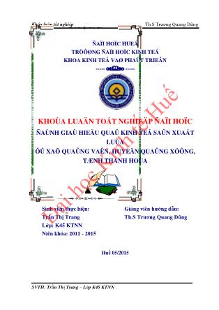 Khóa luận Đánh giá hiệu quả kinh tế sản xuất Lúa ở Xã Quảng Văn, huyện Quảng Xương, tỉnh Thanh Hóa