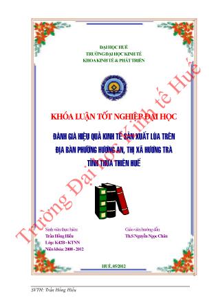 Khóa luận Đánh giá hiệu quả kinh tế sản xuất lúa trên địa bàn phường Hương An, thị xã Hương Trà, tỉnh Thừa Thiên Huế