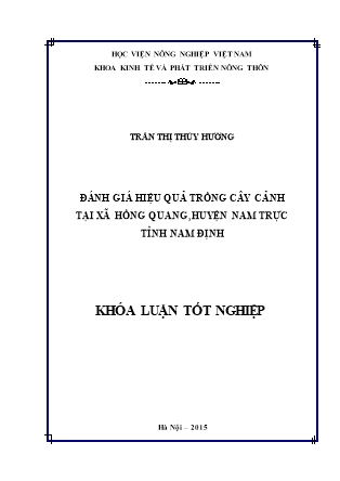 Khóa luận Đánh giá hiệu quả trồng cây cảnh tại xã Hồng Quang, huyện Nam Trực, tỉnh Nam Định