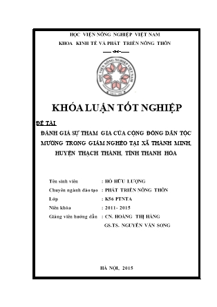 Khóa luận Đánh giá sự tham gia của cộng đồng dân tộc Mường trong giảm nghèo tại xã Thành Minh, huyện Thạch Thành, tỉnh Thanh Hóa