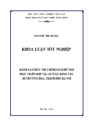 Khóa luận Đánh giá thực thi chính sách hỗ trợ phát triển Hợp tác xã ở xã Đồng Tân, huyện Ứng Hòa, thành phố Hà Nội