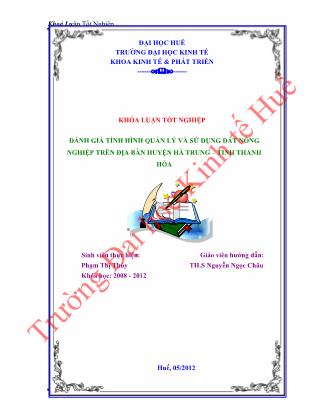 Khóa luận Đánh giá tình hình quản lý và sử dụng đất nông nghiệp trên địa bàn huyện Hà Trung, tỉnh Thanh Hoá