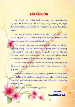 Khóa luận Hoàn thiện Kế toán Nguyên vật liệu tại Công ty Cổ phần Dệt – May Huế
