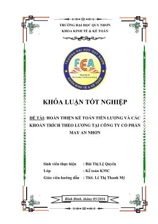 Khóa luận Hoàn thiện kế toán tiền lương và các khoản trích theo lương tại Công ty Cổ phần may An Nhơn