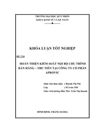 Khóa luận Hoàn thiện kiểm soát nội bộ chu trình bán hàng – thu tiền tại Công ty Cổ phần Aprovic