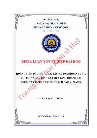 Khóa luận Hoàn thiện tổ chức công tác kế toán doanh thu, chi phí và xác định kết quả kinh doanh tại Công ty Cổ phần Vicem Thạch cao xi măng