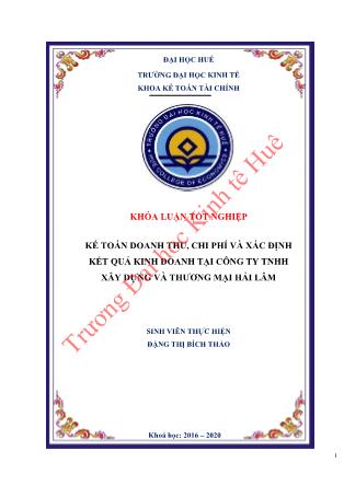 Khóa luận Kế toán doanh thu, chi phí và xác định kết quả kinh doanh tại Công ty TNHH Xây dựng và Thương mại Hải Lâm
