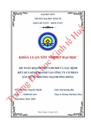 Khóa luận Kế toán doanh thu, chi phí và xác định kết quả kinh doanh của Công ty cổ phần xây dựng thương mại Hương Đồng