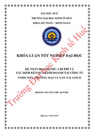 Khóa luận Kế toán doanh thu, chi phí và xác định kết quả kinh doanh tại Công ty TNHH MTV Thương mại và Vận tải ATICO